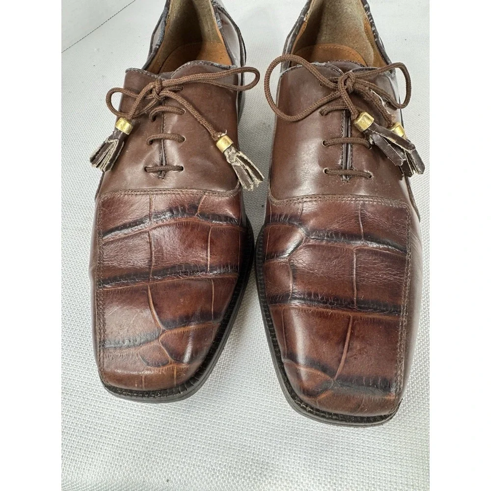 Marco Vicci‎ Rockford Croc Embossed Leather Wingtips tassels size 10